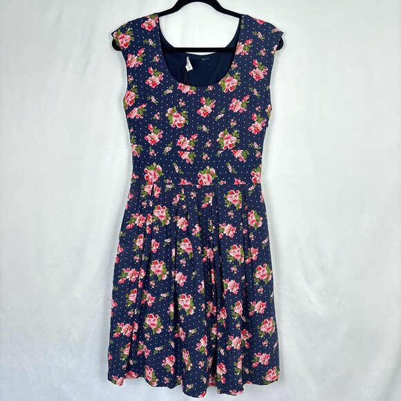 Frock Shop‎ Dress Women's Medium Navy Pink Floral Feminine Fit and Flare - Picture 1 of 14